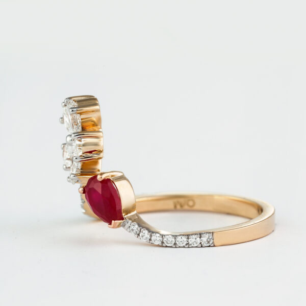 High Quality Solid Yellow Gold Ring 14K Lab Grown Diamond Ruby Ring - Image 2