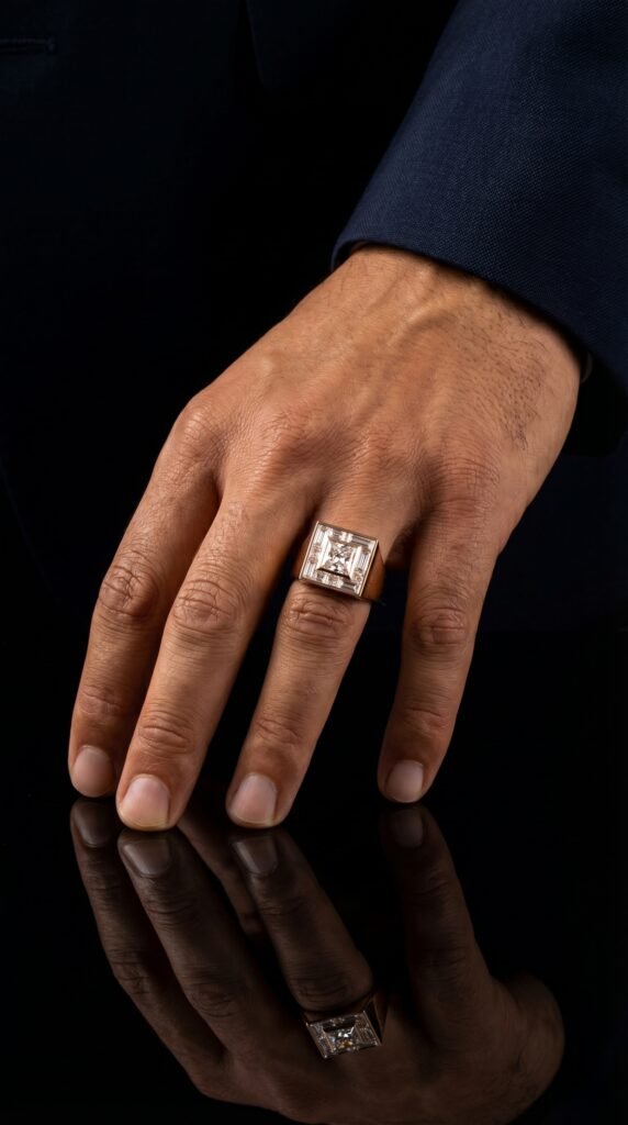 Natural Diamond Gents Statement Ring in 14K Gold | Architectural Signet